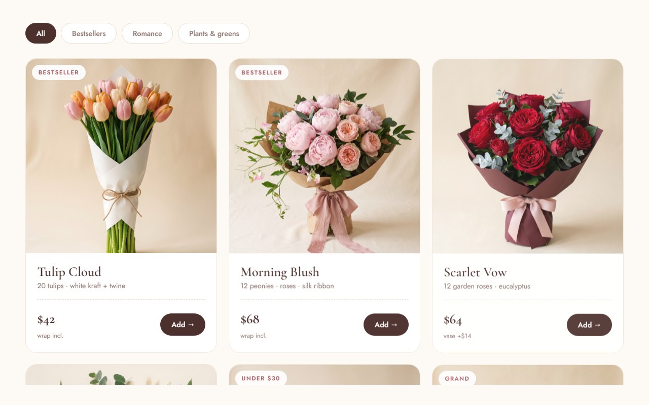 Petal and Stem bouquet catalog